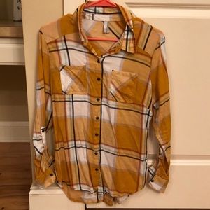 Yellow and white Vanity plaid button down
